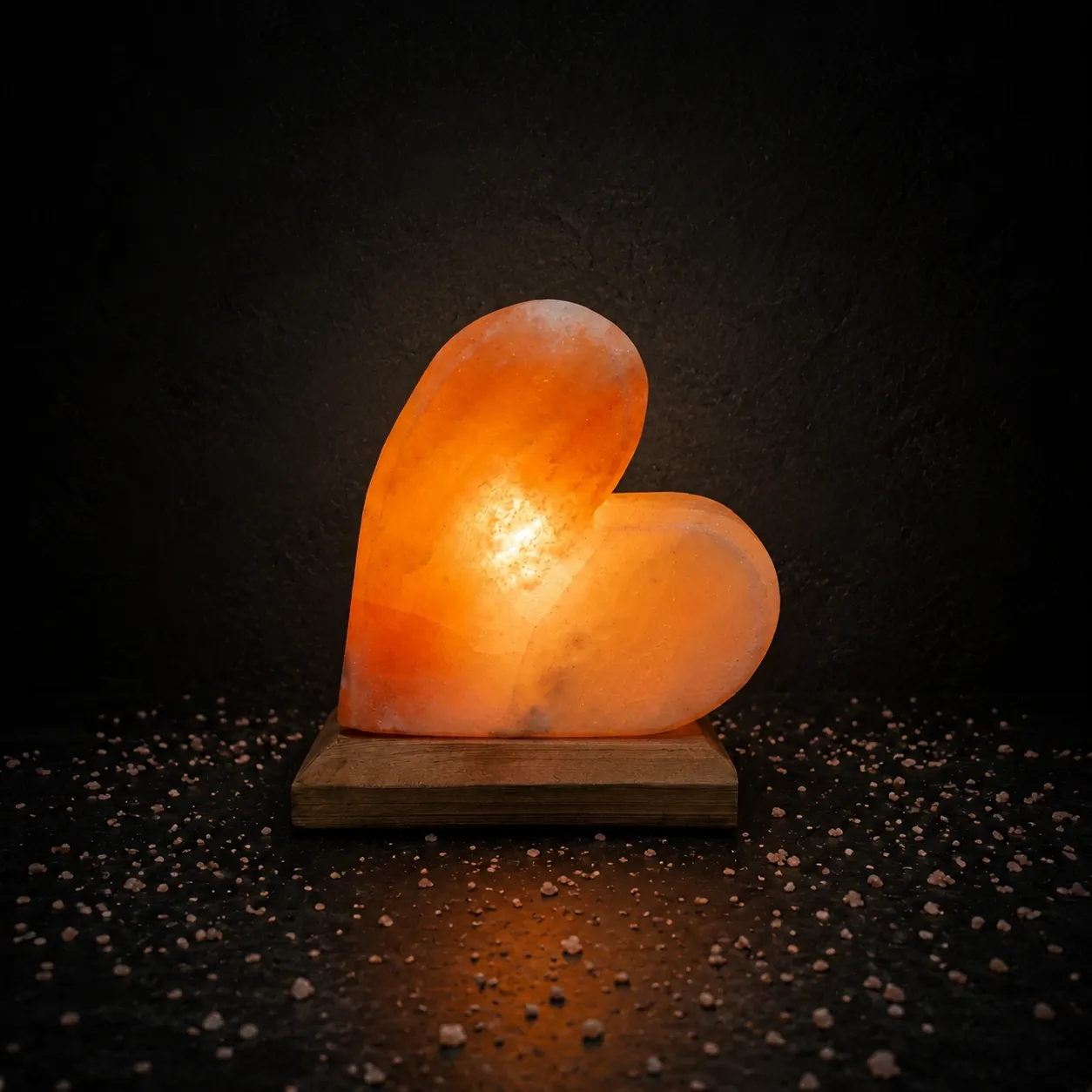 heart_salt_lamp_wooden_base آباژور سنگ نمک طرح قلب سایز کوچک - Image 1