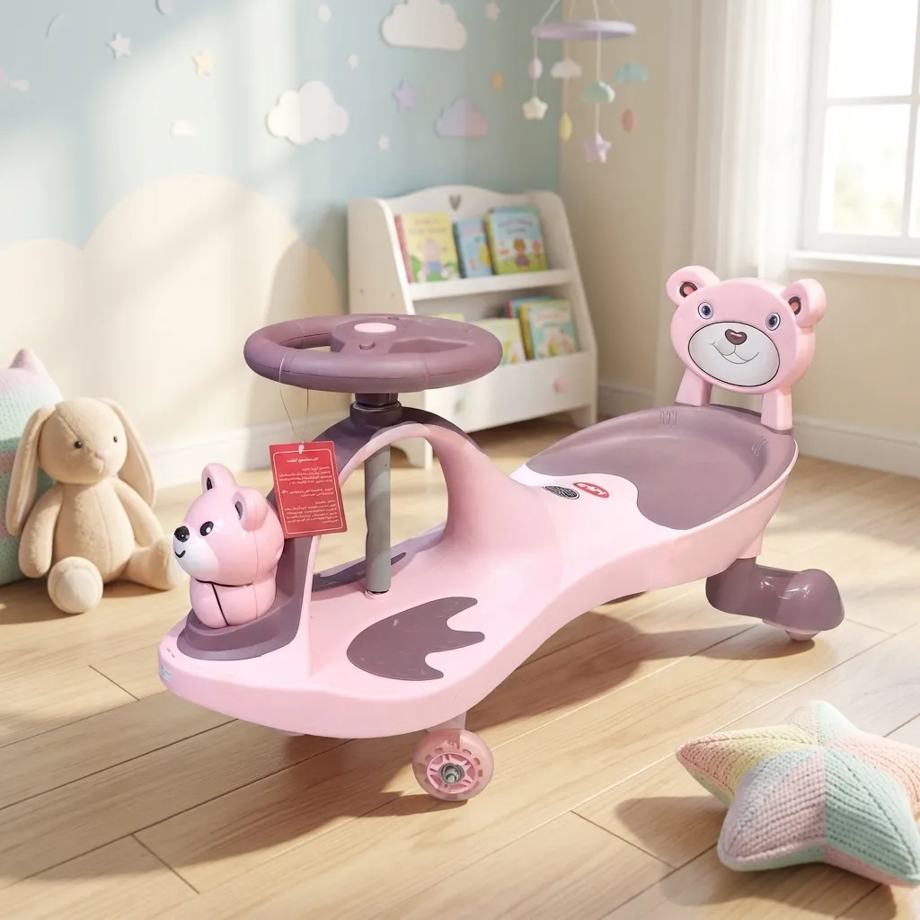 kavir-motor-pink-musical-kids-tricycle-1 سه چرخه کودک موزیکال کویر موتور طرح خرس - Image 1
