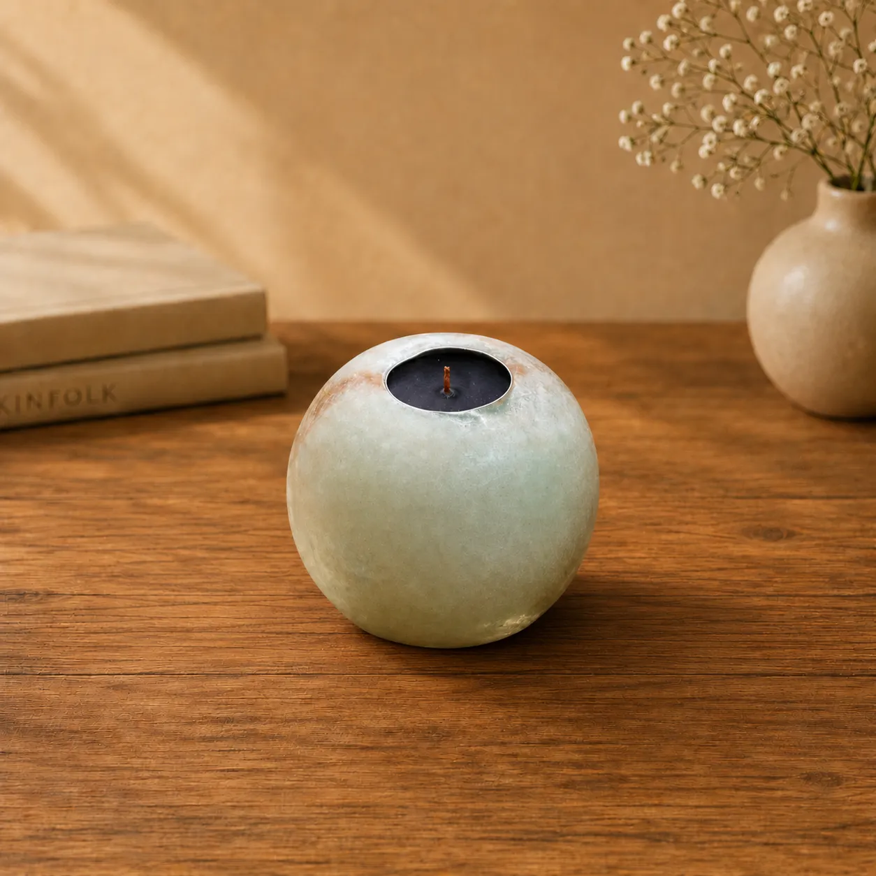 moon-sphere-salt-candle-holder شمعدان سنگ نمک گوی مهتاب - Image 1