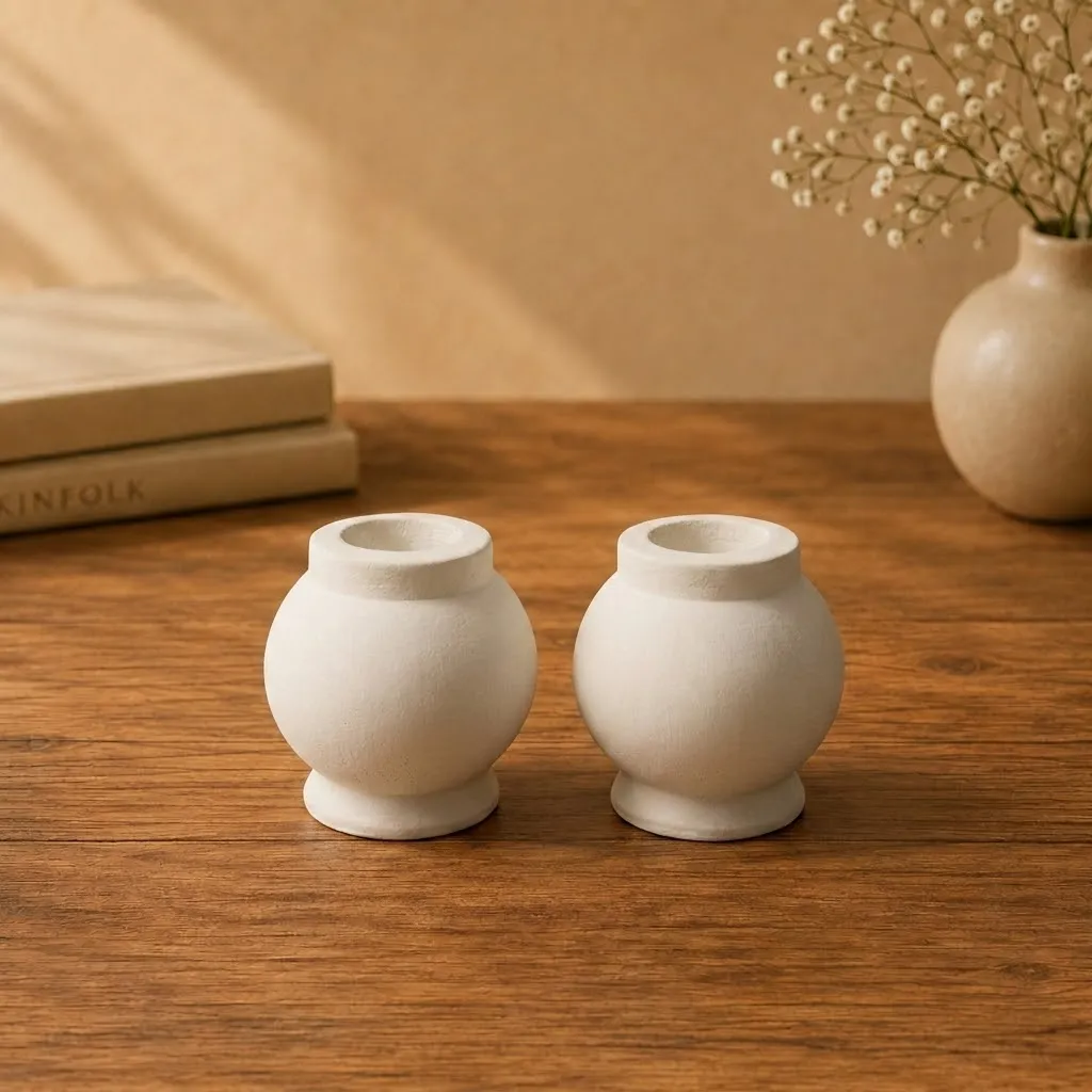 norman-white-candle-holders-cover ست ۲ تایی جاشمعی سنگی سفید مدل کروی - Image 1