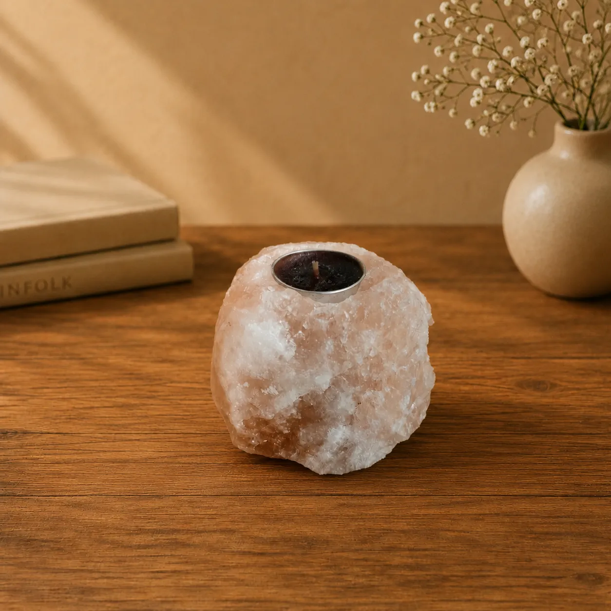 salt-rock-candle-holder-3 شمعدان سنگ نمک صخرهای طبیعی - Image 1
