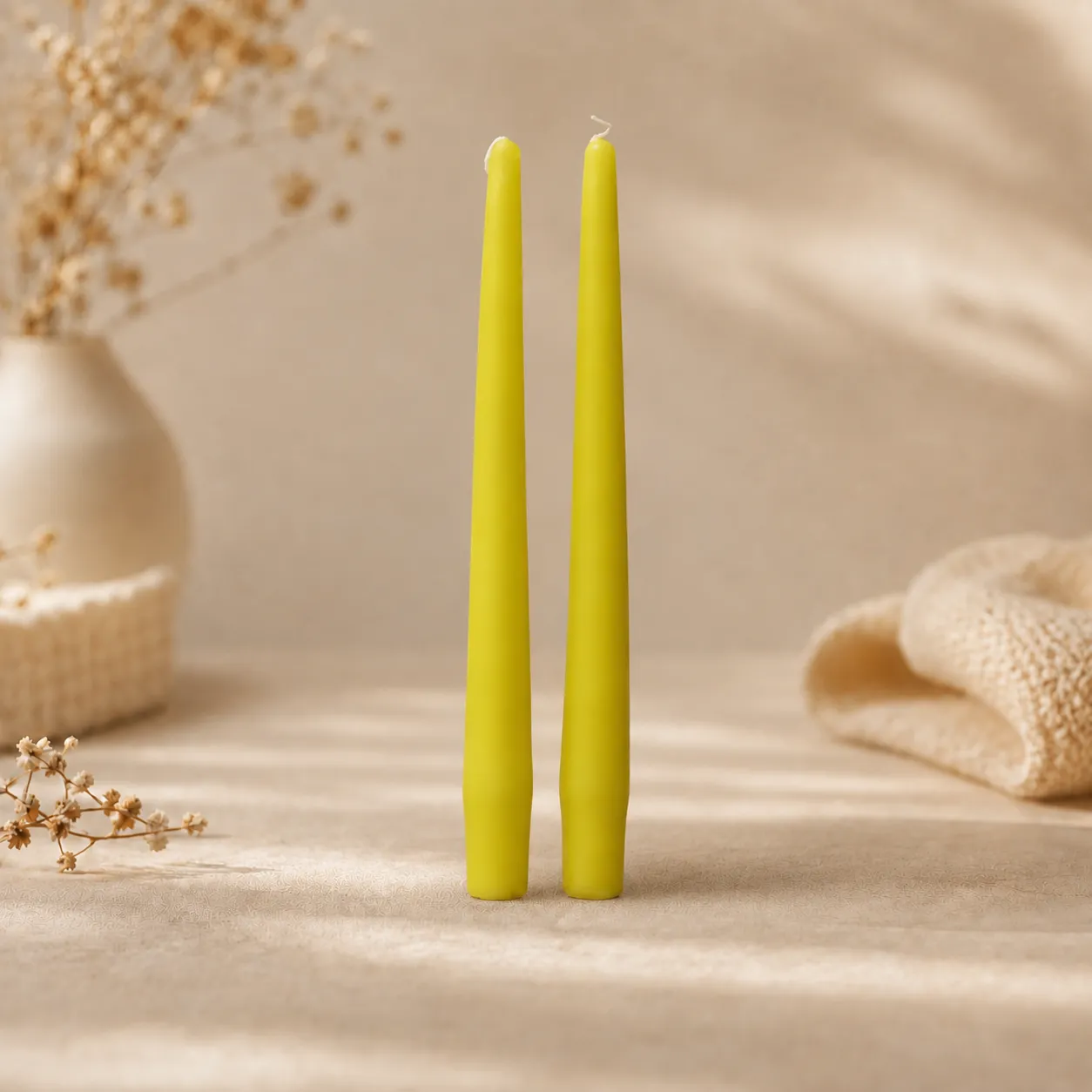 simple-yellow-taper-candles شمع قلمی ساده زرد جفت - Image 1