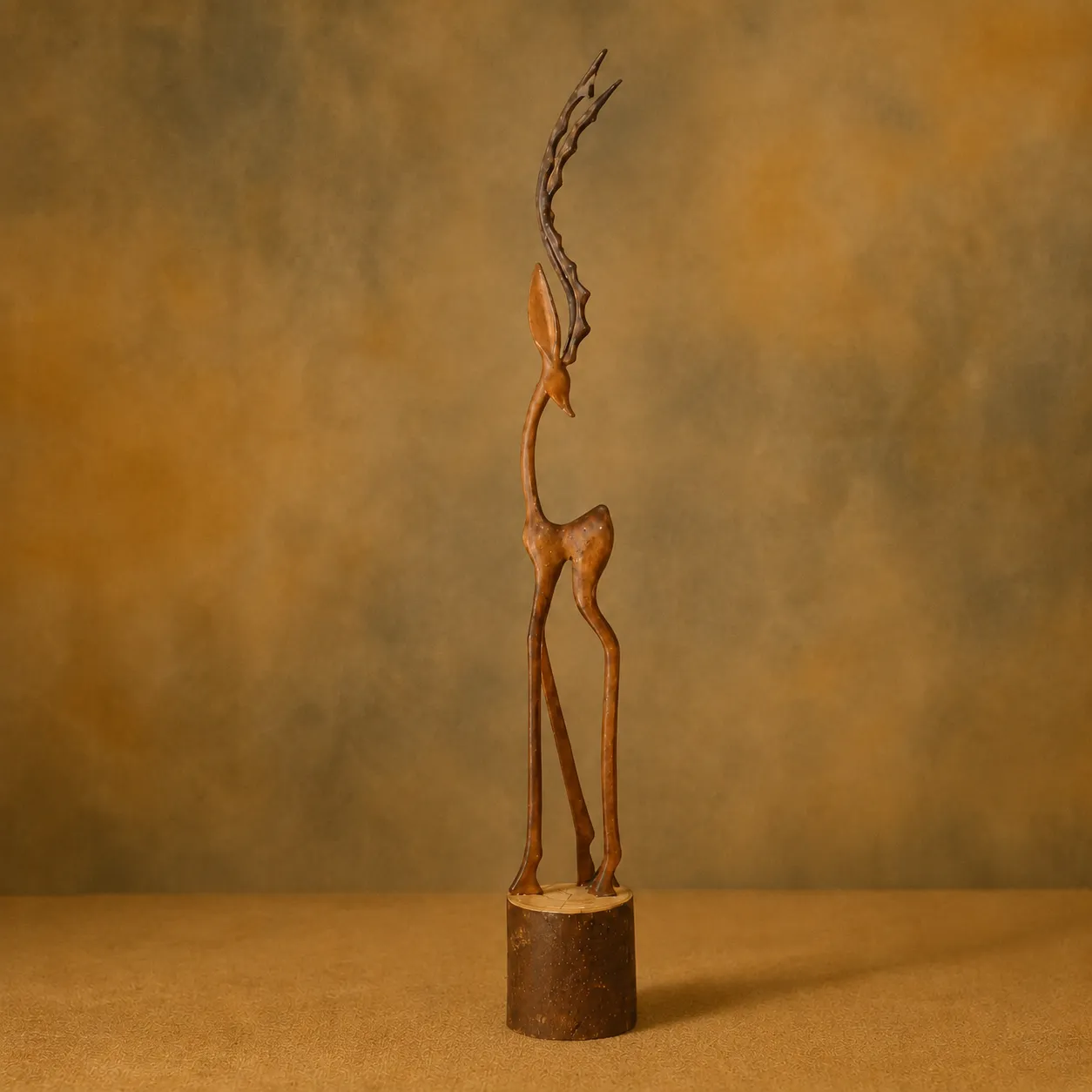 wooden-deer-together-single-sculpture-1 مجسمه چوبی غزال طرح همراه تک - Image 1