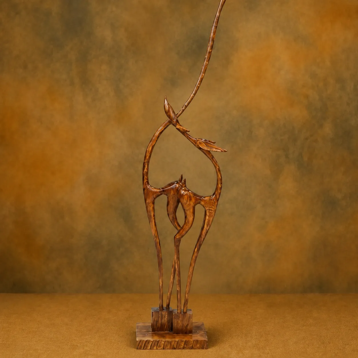 wooden-double-gazelle-sculpture-120cm مجسمه دکوری چوبی طرح دو غزال ارتفاع 120 سانتی متر - Image 1