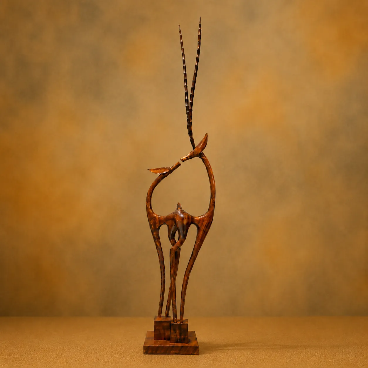 wooden-loving-gazelle-sculpture-140cm مجسمه چوبی غزال عاشق 140 سانتی متر - Image 1