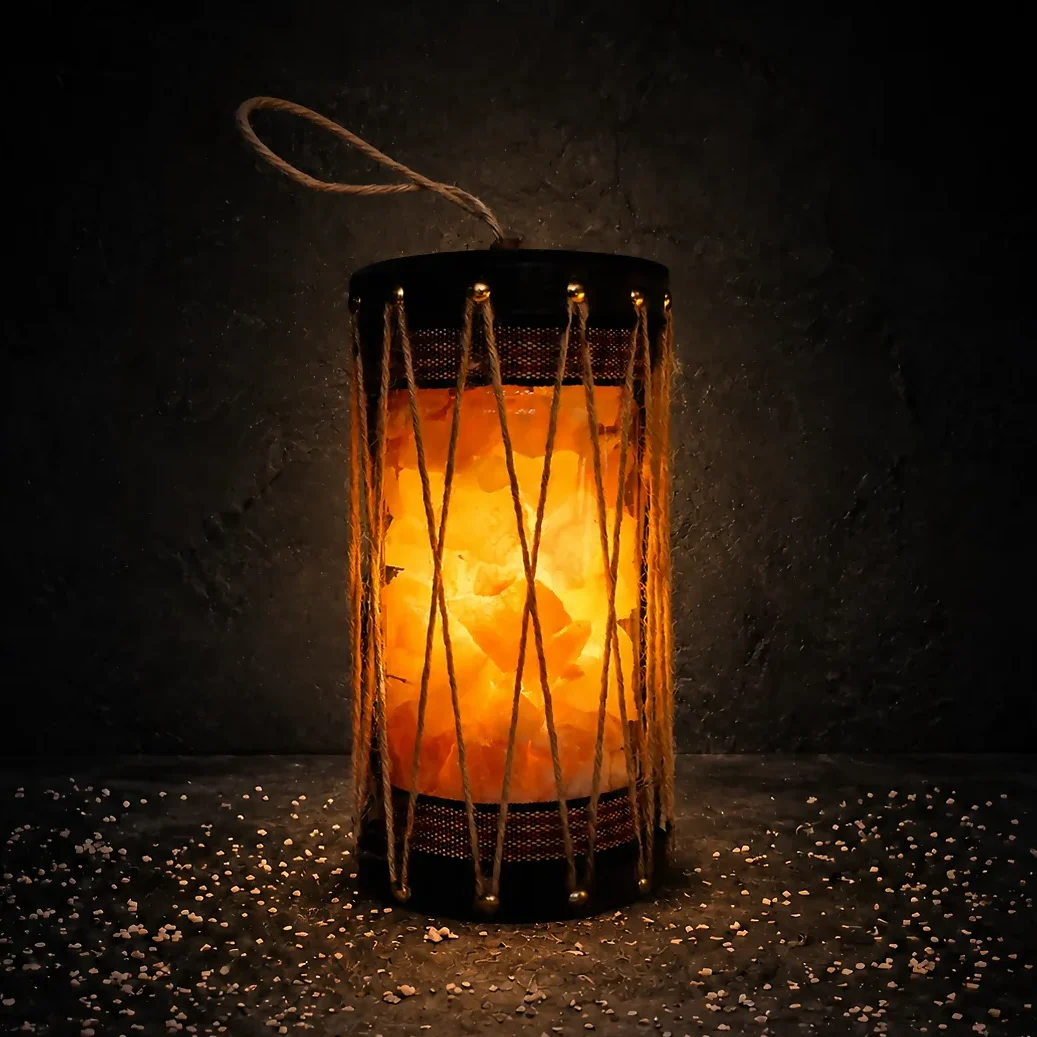 wooden-rope-lantern-salt-lamp-noormaan آباژور سنگ نمک مدل فانوس چوبی کنفی - Image 1