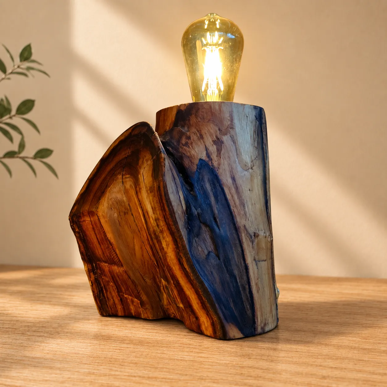 wooden-tree-trunk-lamp-1 آباژور چوبی طرح تنه درخت - Image 1